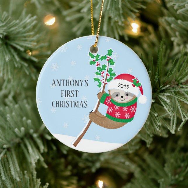 Photo Sweet Sloth Baby's First Christmas Ornament (Tree)