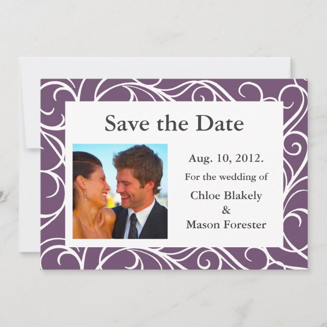 Photo & Swirls Save the Date (purple) (Front)
