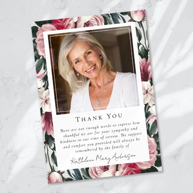 Photo Sympathy Floral Funeral Memorial  Thank You Card (Creator Uploaded)
