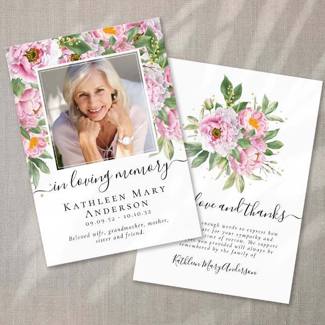 Photo Sympathy Floral Funeral Thank You Card (Creator Uploaded)