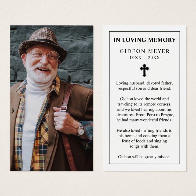 Photo Sympathy Funeral Memorial Prayer Cards (Front & Back)
