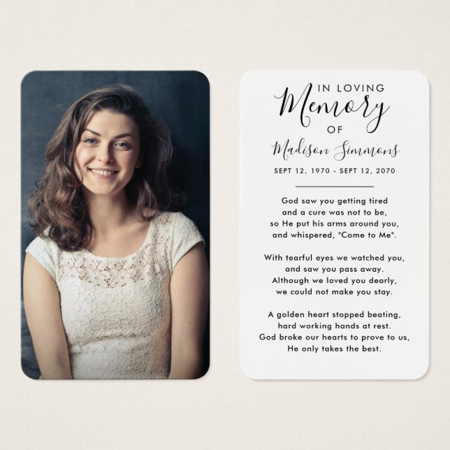 Photo Sympathy Funeral Memorial Prayer Cards (Front & Back)