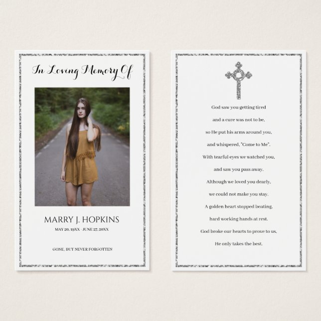 Photo Sympathy Funeral Memorial Prayer Cards (Front & Back)