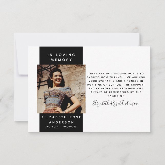 Photo Sympathy Funeral Thank You Card (Front)