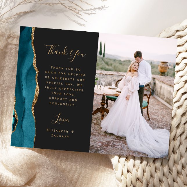 Photo Teal Agate Gold Wedding Thank You Postcard (Creator Uploaded)