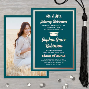 Photo Teal Rose Gold Foil Graduation Announcement