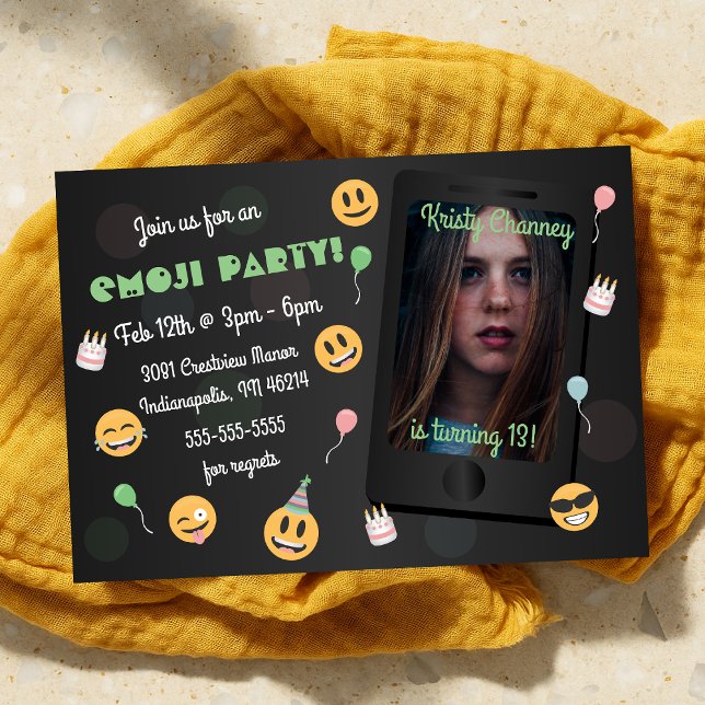 Photo Teens Emoji Theme Birthday Party  Invitation (Photo Teens Emoji Theme Birthday Party Invitation
)