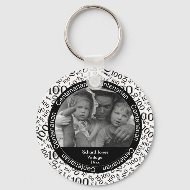 Photo Template: 100th Birthday Centenarian Black Key Ring (Front)