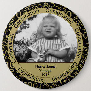 Photo Template: 100th Birthday Centenarian Gold 6 Cm Round Badge