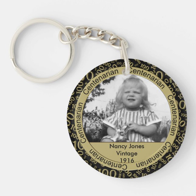 Photo Template: 100th Birthday Centenarian Gold Key Ring (Front)