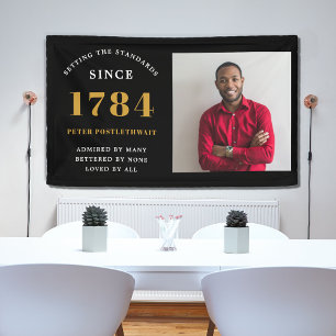 Photo Template Birthday Party Black Gold Any Year Banner