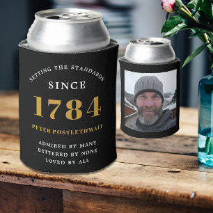 Photo Template Birthday Party Black Gold Any Year Can Cooler