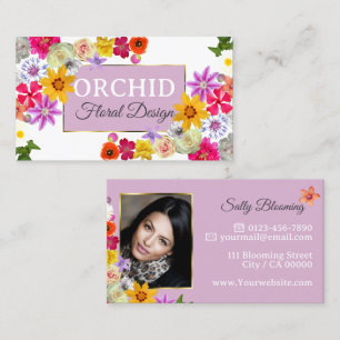Photo Template Elegant Wildflowers Gold Lavender Business Card