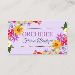 Photo Template Elegant Wildflowers Gold Lilac Chic Business Card