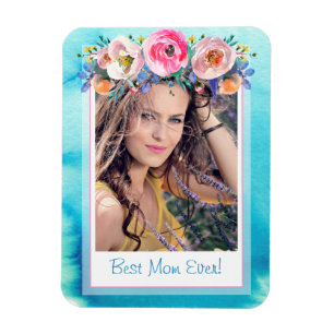 Photo Template Floral Best Mum Ever  Magnet