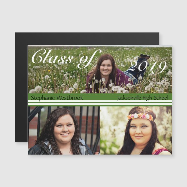 Photo Template Green White Graduation Announcement (Front/Back)