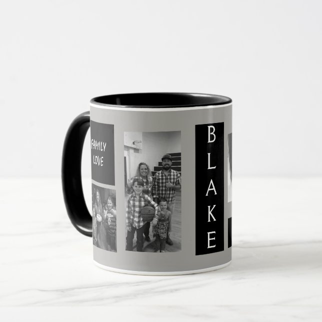Photo Template Personalised Black Grey Men's Mug (Front Left)