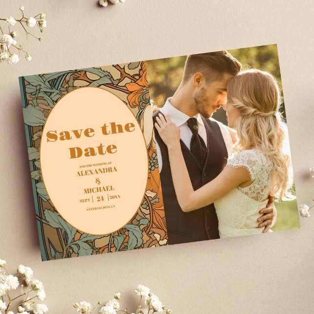 Photo Terracotta Floral Art Nouveau Wedding Save The Date (Creator Uploaded)
