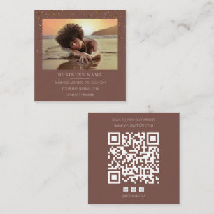Photo Terracotta Gold Glitter QR Code Social Media Square Business Card