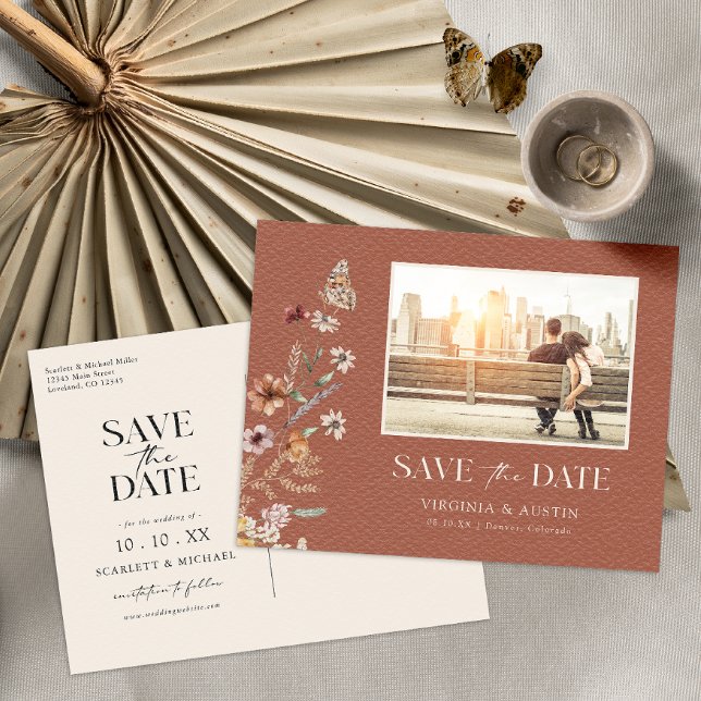 Photo Terracotta Save The Date Postcard (Creator Uploaded)