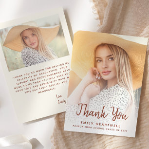 Photo Terracotta Script Grad Thank You Card