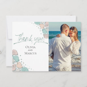 Photo Thank You Beach Seashells Coral Teal Card
