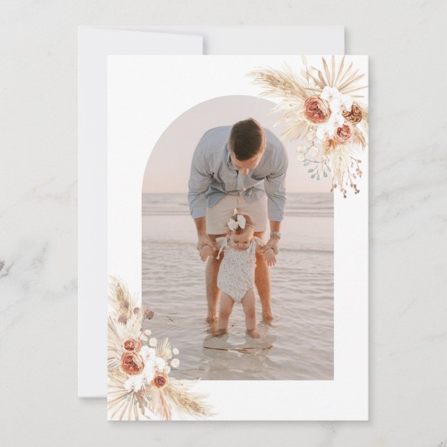 Photo Thank You Card, Boho Birthday Thank You Invitation (Front)