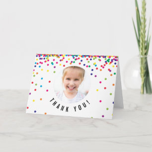 Photo Thank You Card Rainbow Birthday Confetti