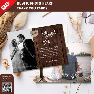 PHOTO THANK YOU CARD RUSTIC WOOD HEARTS CARVED