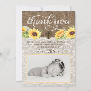 photo thank you card with Sunflowers Christening