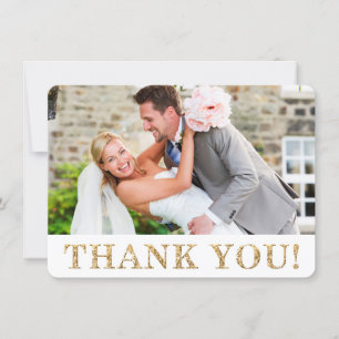 PHOTO THANK YOU cute gold glitter text wedding