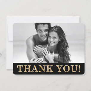 PHOTO THANK YOU cute gold glitter text wedding