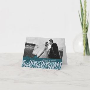 Photo thank you damask wedding deep teal card