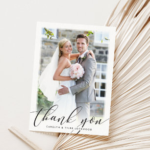 PHOTO THANK YOU elegant script calligraphy black Card