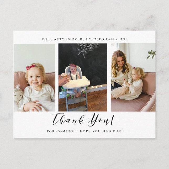 Photo Thank You First Birthday Photo Card (Front)