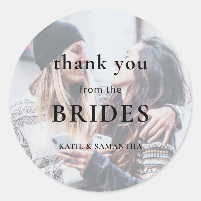  Photo Thank You from Brides Lesbian Wedding  Classic Round Sticker (Front)