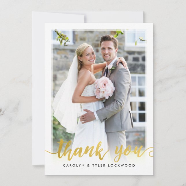 PHOTO THANK YOU hand lettered script gold foil (Front)