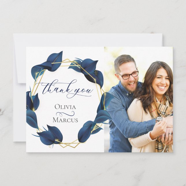 Photo Thank You Modern Deep Indigo Blue and Gold (Front)