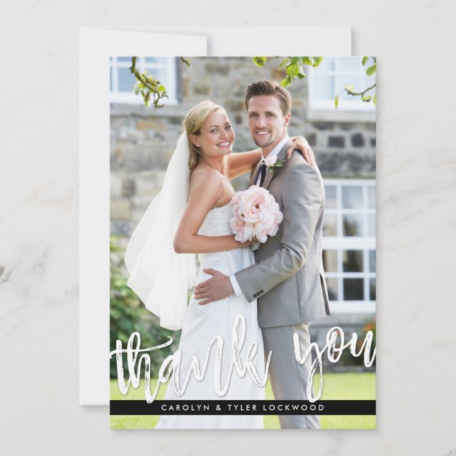 PHOTO THANK YOU modern hand lettered script white Card (Front)