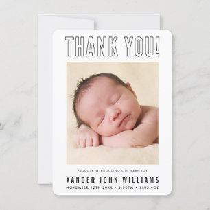 PHOTO THANK YOU modern new baby minimal outline Card