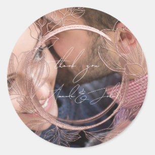 Photo Thank You Name Magnolia Floral Wedding Classic Round Sticker
