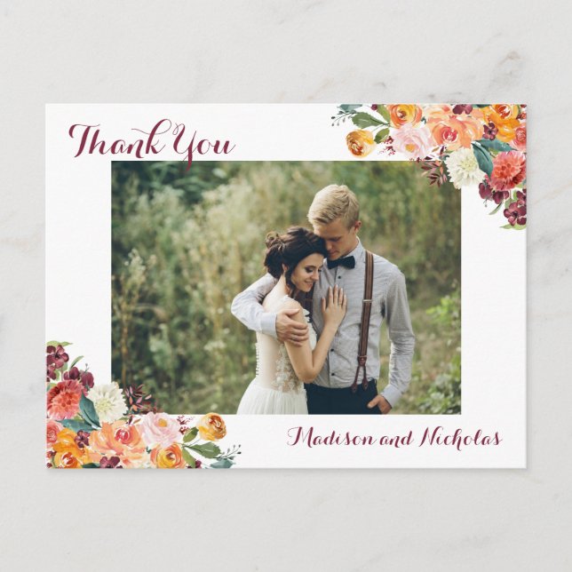 Photo Thank You Postcards with Fall Flowers (Front)
