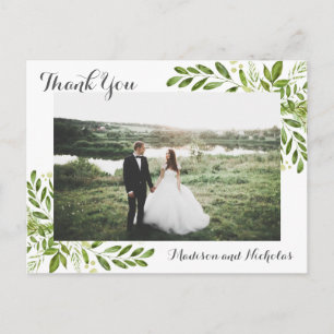 Photo Thank You Postcards with Rustic Green Leaves