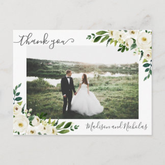 Photo Thank You Postcards with White Flowers