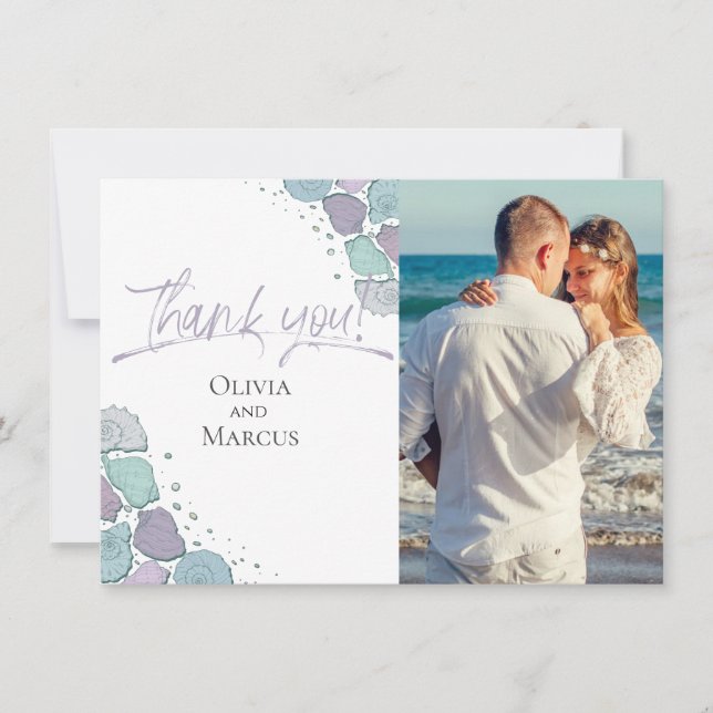 Photo Thank You  | Seashells Dusty Blue Lilac (Front)