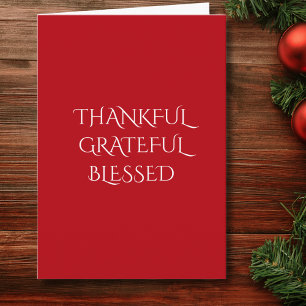 Photo Thankful Grateful Blessed Red Christmas  Holiday Card