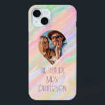 Photo The Future Mrs Modern Bride Colourful Pastel iPhone 15 Mini Case<br><div class="desc">Photo The Future Mrs Modern Bride Colourful Pastel Rainbow Watercolor Script Custom Name iPhone 15 Plus Phone Cases features your favourite photo with the text "The future Mrs" and personalised with your name in modern script typography on a colourful pastel watercolor marble background. Designed by ©Evco Studio www.zazzle.com/store/evcostudio</div>