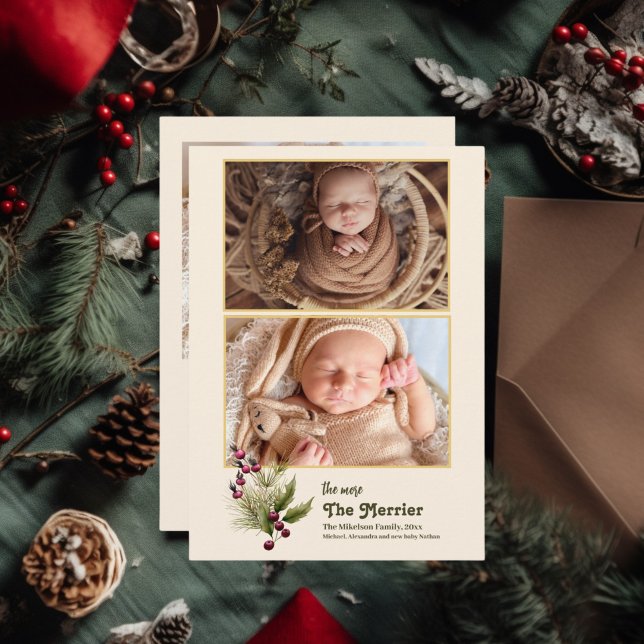 Photo The More The Merrier Birth  Holiday Card (Creator Uploaded)