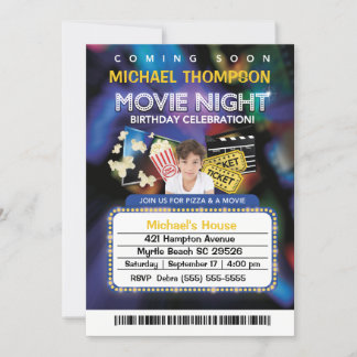 Photo Theatre Movie Marquee Birthday Party Invitation