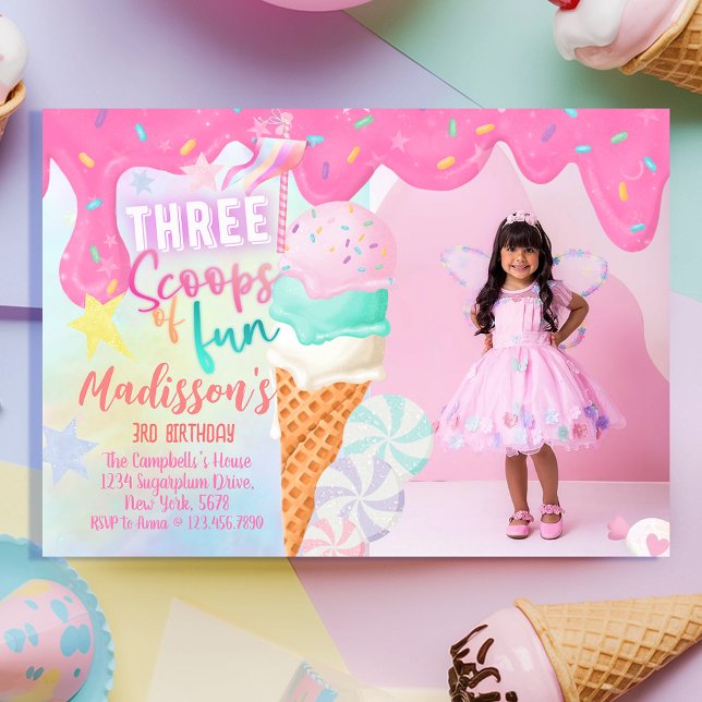 photo Three Scoops of Fun Invitation (Creator Uploaded)